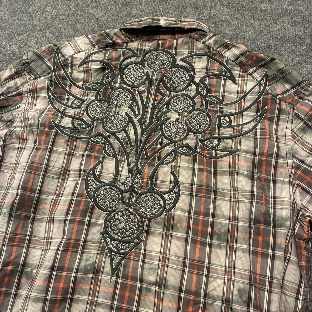 Buckle Roar Plaid Long Sleeve Button Shirt Mens 3XL Gaucho Embroidered Rock